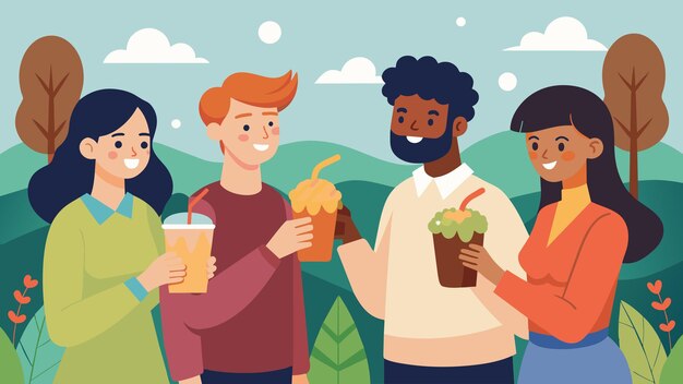 Des amis se rassemblent dans un parc, chacun apportant sa propre touche unique à l'horchatamaking, des fruits secs à