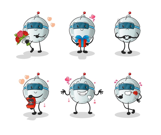 Vecteur l'amour du robot définit le caractère. vecteur de mascotte de dessin animé