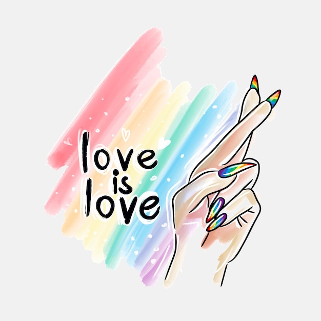 L'amour Est L'amour Main Avec De Longs Ongles Fond Aquarelle éclaboussures De Peinture Lgbt Pride Gay Pride