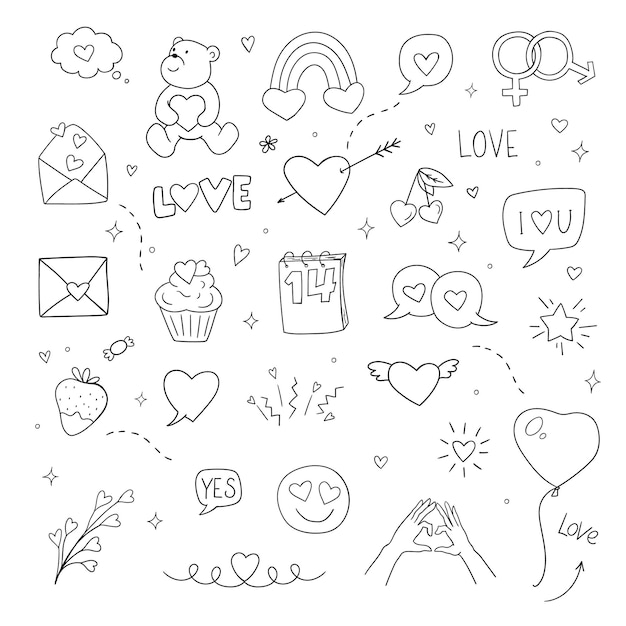 L'amour est une illustration romantique de Doodle Line Art