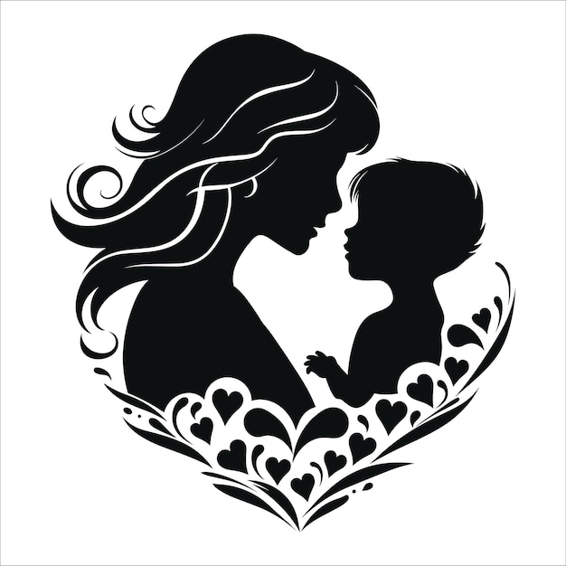 Vecteur l'amour de la mère et de l'enfant dans le style de la silhouette à fond blanc