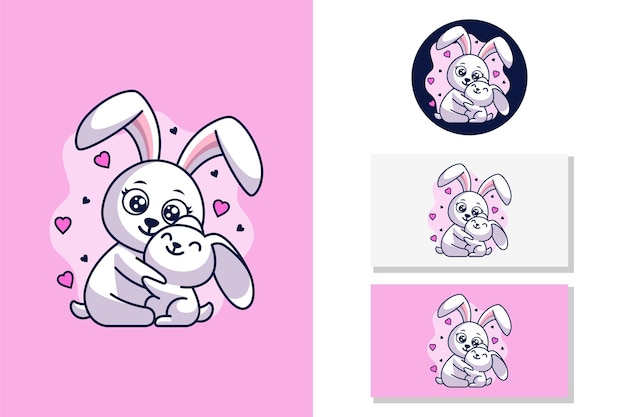 Amour mignon lapin mascotte logo saint valentin