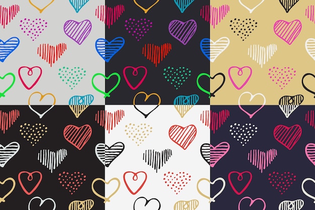 Amour Modèle Sans Couture Romantique Doodle Coeurs éléments Uniques Dessinés à La Main Pour La Saint Valentin