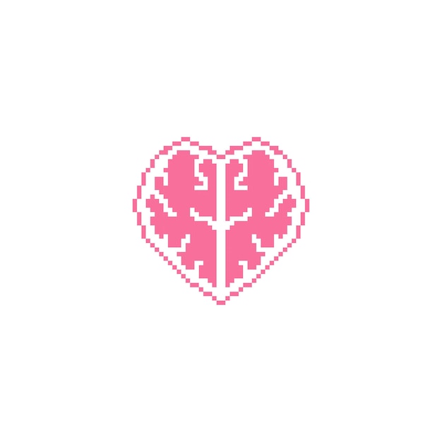 Amour Rationnel Cerveau Coeur Pixel Art Ligne Icône Vecteur Icône Illustration