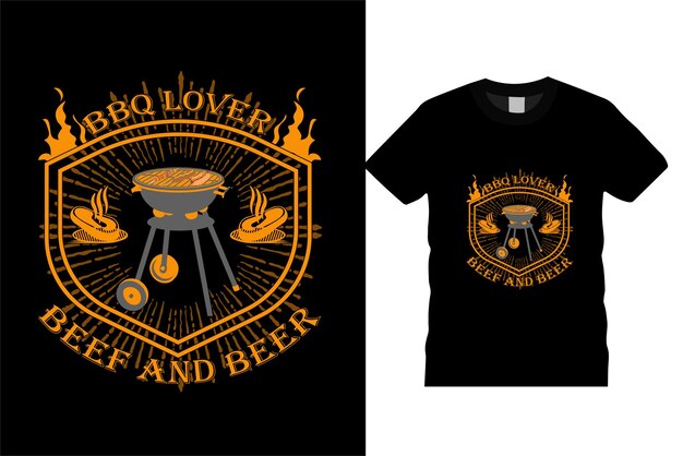 Vecteur amoureux du barbecue boeuf et bière foodcookingalcoholsteak funny bbq beer tshirt design modèle vectoriel