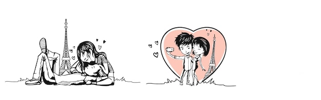 Amoureux romantiques pour la Saint-Valentin, fond de vecteur de croquis dessinés à la main de dessin animé.