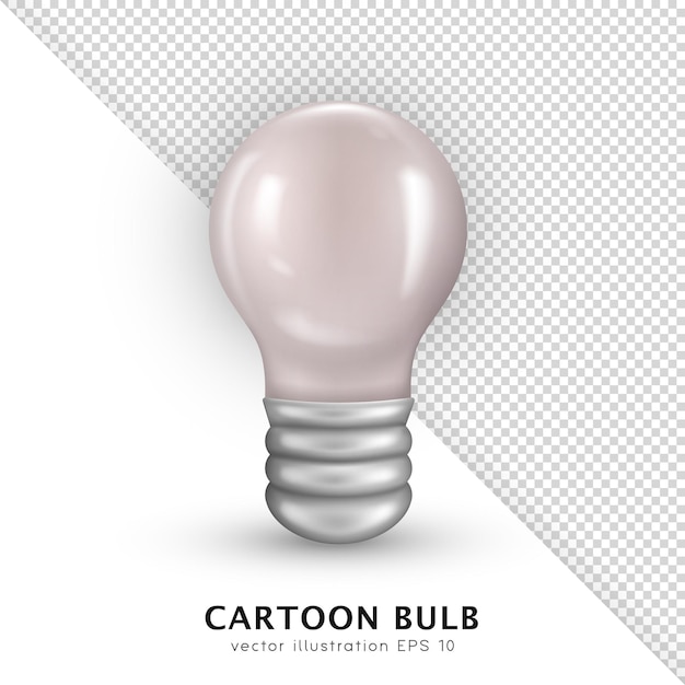 Ampoule blanche réaliste 3D isolée sur fond transparent. Ampoule brillante de dessin animé de vecteur