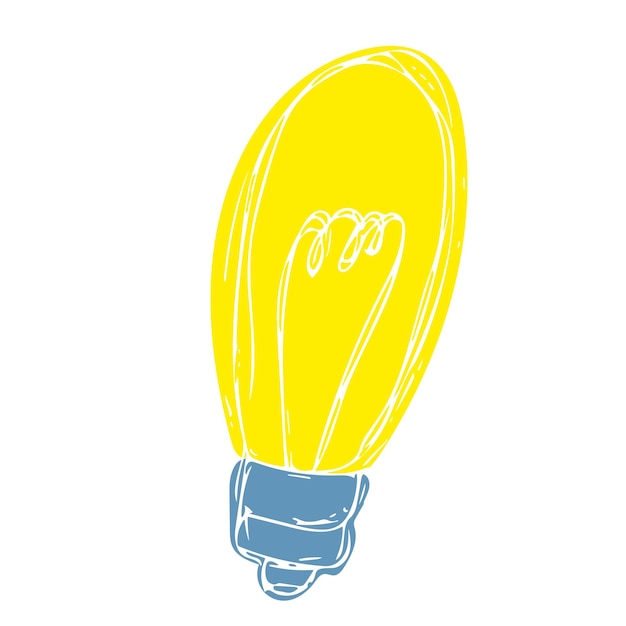 Ampoule Brillante Colorée Dessinée à La Main De Vecteur Isolée Sur Fond Blanc Illustration Dans Le Style De Dessin Animé De Doodle Pour Les Vêtements D'emblème D'icône De Logo D'impression
