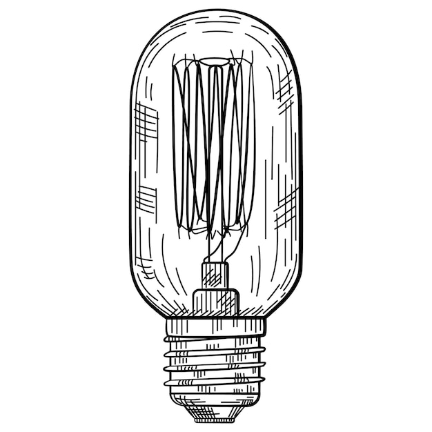 Vecteur ampoule dessinée à la main dans un style vintage gravé croquis de lampe électrique