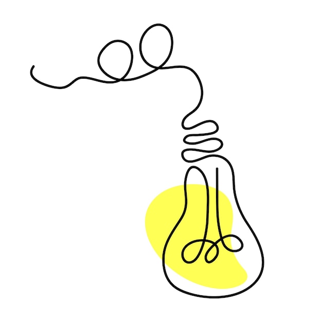 Ampoule électrique suspendue dans un style d'art en ligne avec illustration de lampe linéaire minimaliste de lumière jaune
