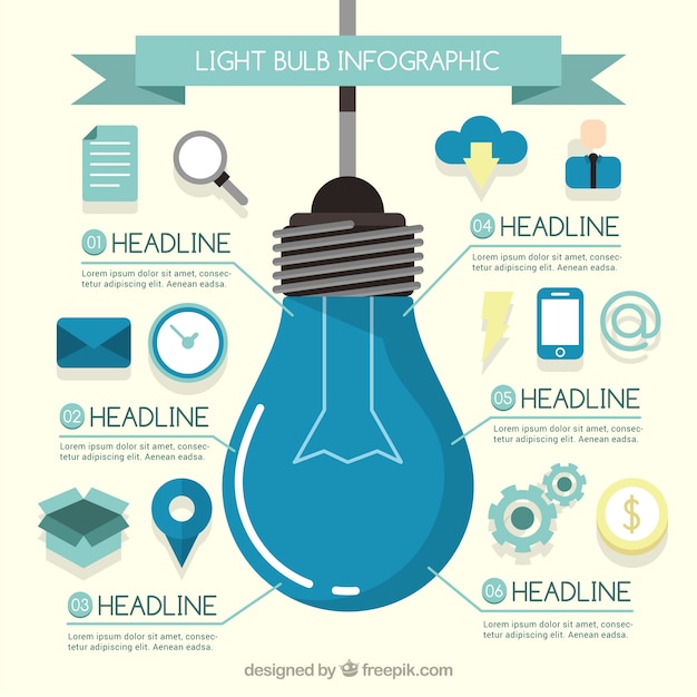 Vecteur ampoule infographique avec des icônes plates