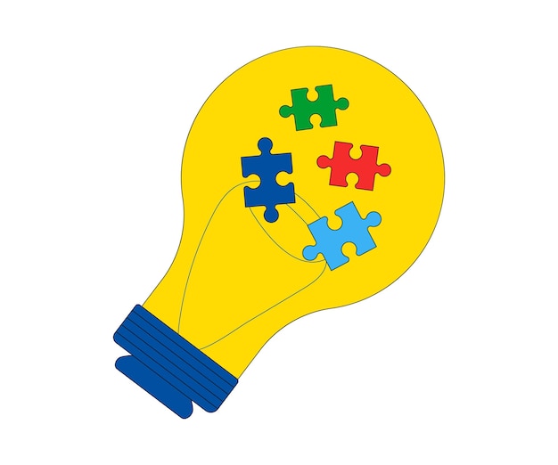 Ampoule jaune avec des énigmes à l'intérieur Illustration vectorielle pour le concept de la Journée mondiale de la sensibilisation à l'autisme