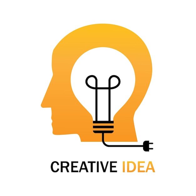 Vecteur ampoule avec logo idée humaine tête. illustration vectorielle de symbole de pensée de cerveau d'idée créative.