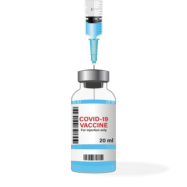 Ampoule de vaccin avec seringue Concept de vaccination contre le coronavirus Covid19 Conception créative