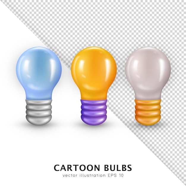 Ampoules incandescentes lumineuses colorées. Ampoules rétro brillantes réalistes en 3D. Lampes à incandescence réalistes