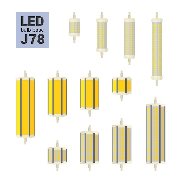 Ampoules Led Avec Base J78 Et J118, Icône Vectorielle Colorée Sur Fond Blanc