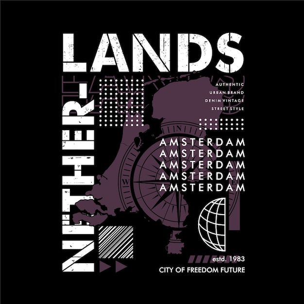 Amsterdam Pays Bas Abstrait Graphique Vecteur Typographie Impression T Shirt