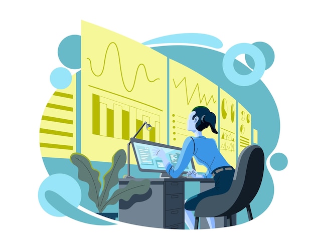 Vecteur analyse commerciale analysant les ventes. données de marketing numérique à l'écran