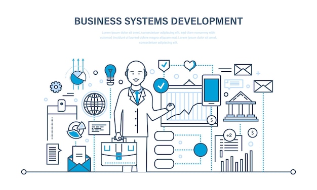 Analyse De Développement De Systèmes D'entreprise Et Stratégie De Graphique De Planification De Marketing De Recherche Ligne Mince