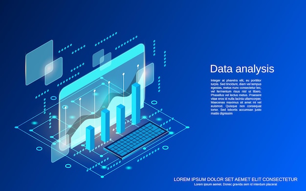 Analyse des données d'entreprise, illustration de concept de vecteur isométrique 3d plat de traitement de l'information