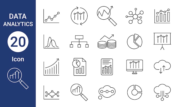 Analyse des données Icones de ligne modifiables Stroke pour les applications mobiles et le Web
