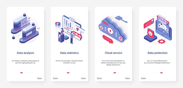 Analyse Des Données Isométriques, Stockage Et Protection Ux, Ensemble D'écran De Page D'application Mobile Ui