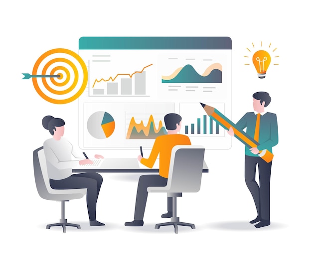 analyse de données de produit de conception plate de concept et optimisation et réunion de référencement