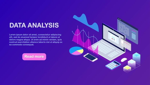 Vecteur l'analyse des données. reporting financier numérique, référencement, marketing