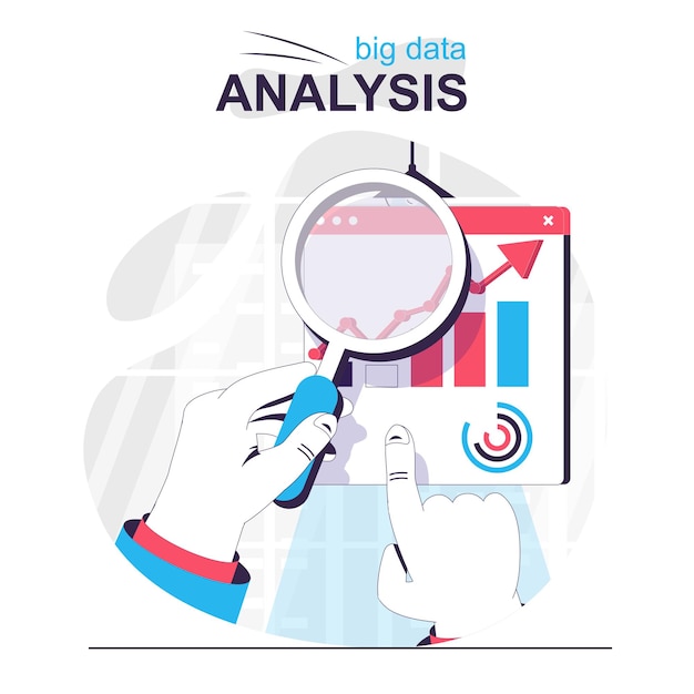 Vecteur analyse de données volumineuses concept de dessin animé isolé recherche de statistiques financières et données commerciales