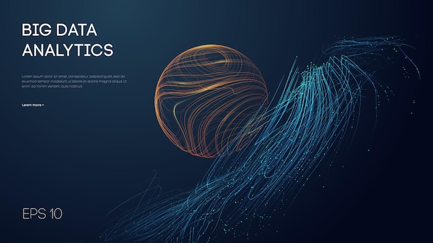 Vecteur analyse de données volumineuses fond vectoriel abstrait flux de données de sphère vectorielle 3d dans un style abstrait