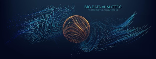 Analyse de données volumineuses fond vectoriel abstrait Flux de données de sphère vectorielle 3d dans un style abstrait