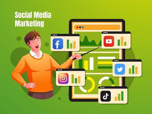 analyse du marketing des médias sociaux avec le logo des médias sociaux