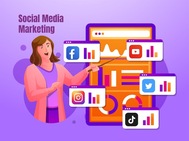 analyse du marketing des médias sociaux avec le logo des médias sociaux