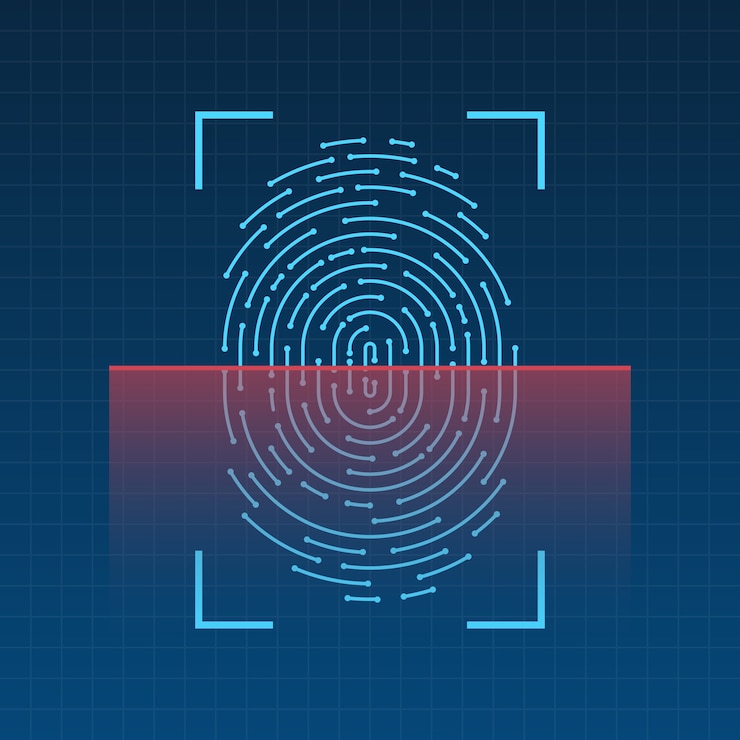 Vecteur analyse de l'empreinte digitale sur l'illustration de l'écran
