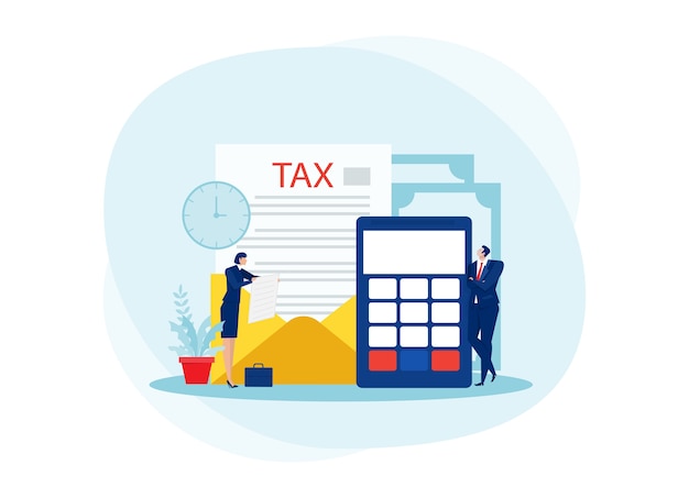 Analyse financière fiscale, documents de calcul des gens d'affaires pour les impôts plats