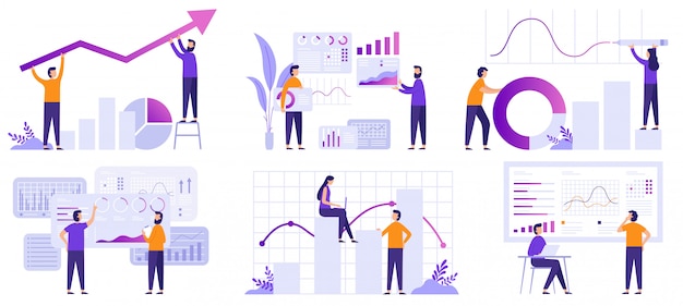 Analyse De Marché. Prédiction Financière, Prévision Des Tendances Et Ensemble D'illustration Analytique De Stratégie D'entreprise