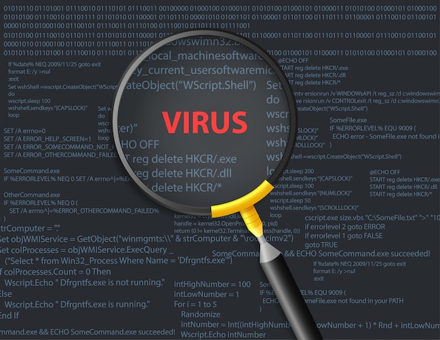 Vecteur analyse de virus sur fond de script