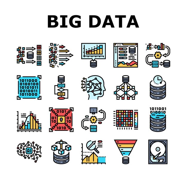 analytique de grandes données hadoop icônes de jeu vecteur