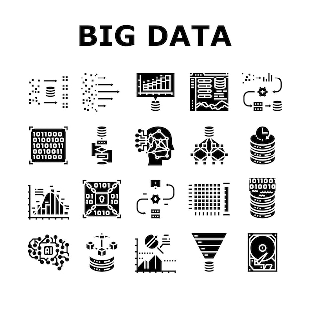 analytique de grandes données hadoop icônes de jeu vecteur