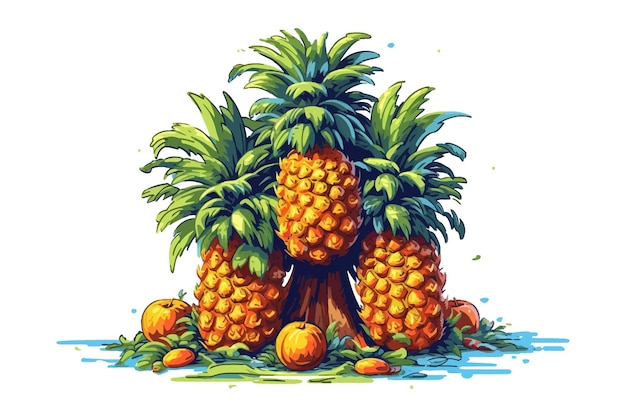 Ananas aux fruits Éléments plats de dessin animé de vecteur isolés sur fond