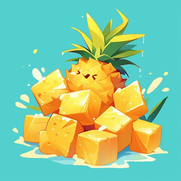 Vecteur ananas coupé en cubes avec un peu de tajin