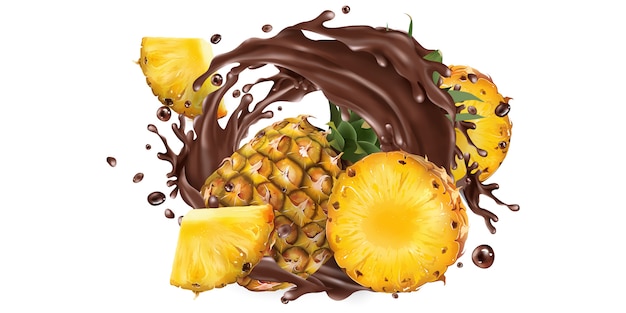 Ananas entiers et tranchés dans une touche de chocolat.