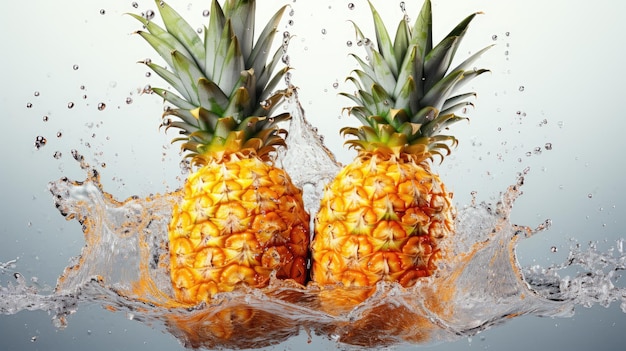 Ananas juteux Éclaboussure d'ananas Ananas mûr dans des éclaboussures d'eau Gouttes d'eau