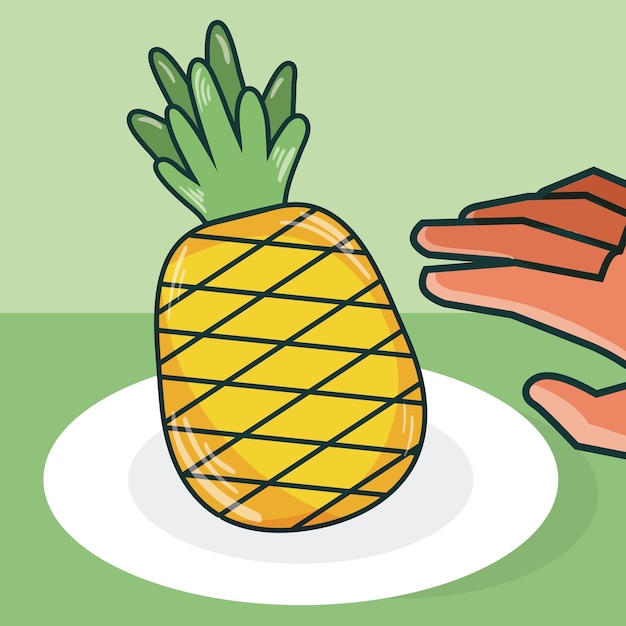 Ananas saisissant main de conception graphique de plat vecteur illustration