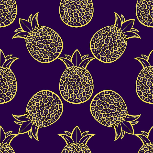 Les Ananas Sont Mûrs, Tropicaux Avec Un Fond Noir. Modèle Vectorielle Continue.