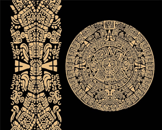 Vecteur ancien calendrier maya illustration vectorielle sur fond noir