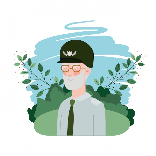 Ancien combattant de guerre avec paysage