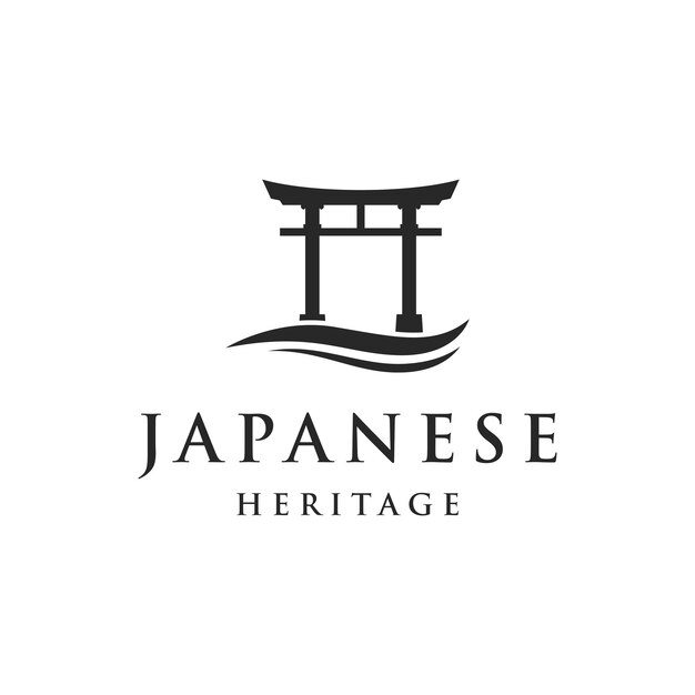 Vecteur ancien modèle de logo de porte torii japonaise conception de porte tori patrimoine culturel et historique japonais