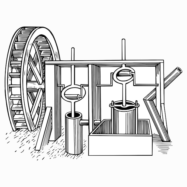 Vecteur ancien moulin à eau en bois