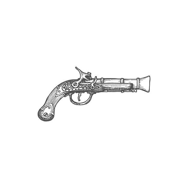 Ancien Pistolet Pirate Isoler L'icône De Croquis De Mousquet Firelock